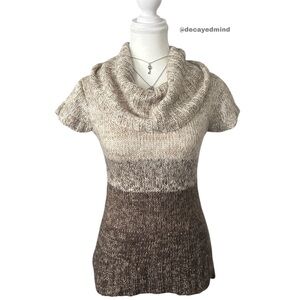 Y2K “Max” Cream & Brown Turtleneck Style Knit Short Sleeve Sweater